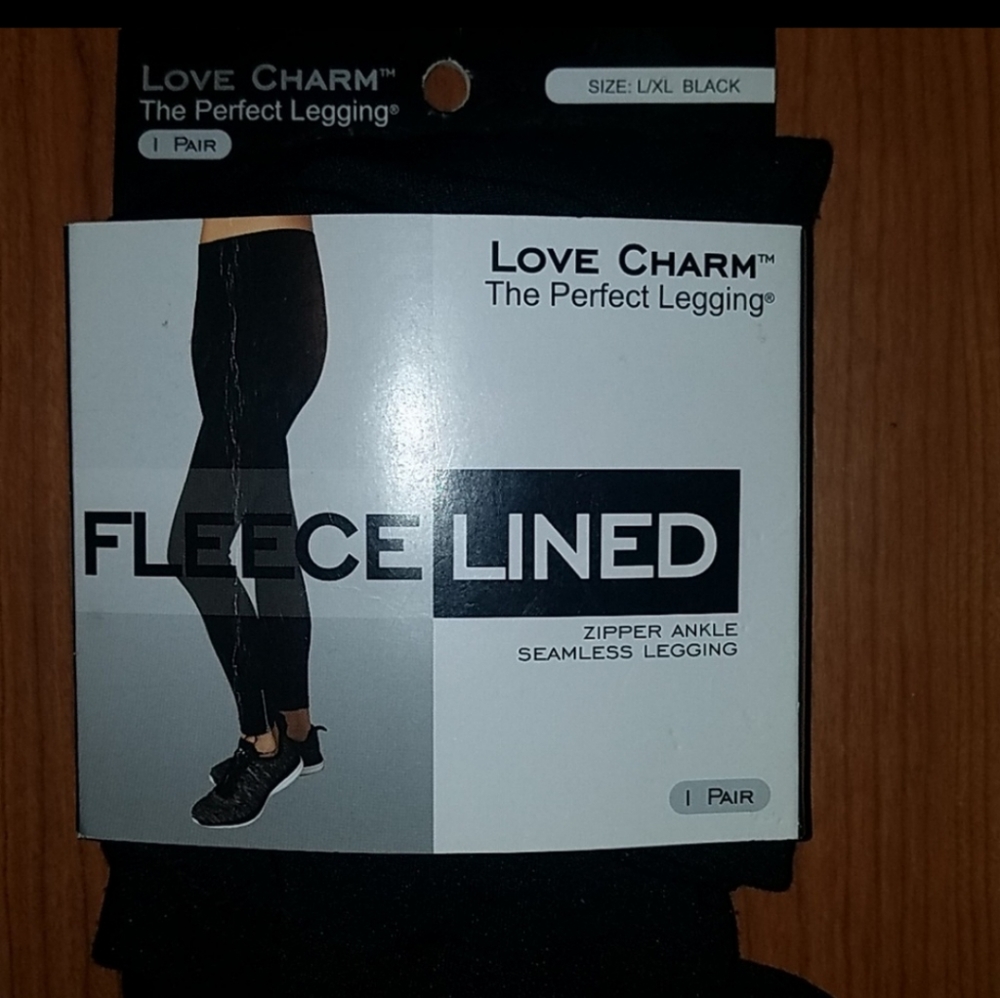 Love charm fleece-lined black leggings size L/XL